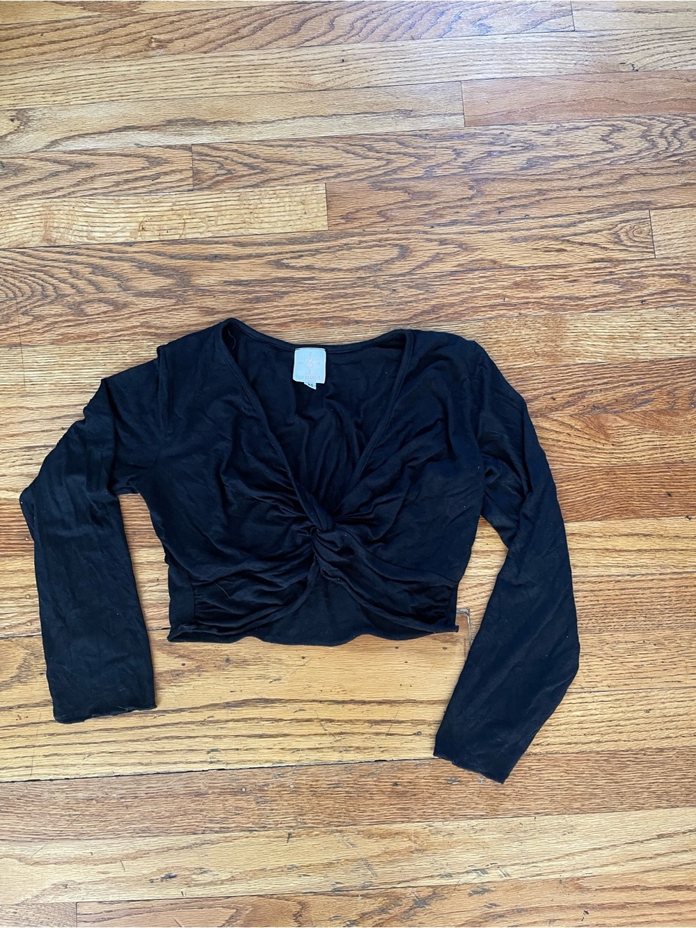 Six Degrees Black Twist-Front Long Sleeve Crop Top